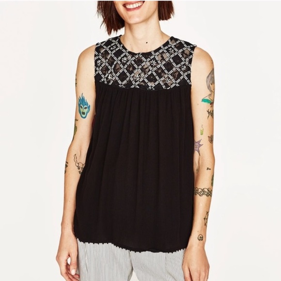 Zara Tops - ZARA Contrasting Embroidered Sleeveless Top